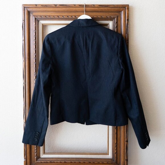 Ann Taylor Blazer Sz 4 Navy Blue Long Sleeve Pockets Double Button Dark Academia - Picture 2 of 7